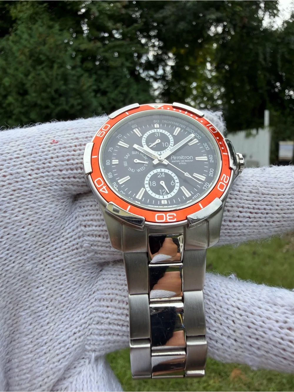 Armitron Men’s Multi-Function Orange Bezel Stainless Steel Watch 20/4677SV 6P27